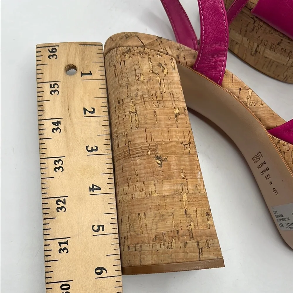 SCHUTZ Sz 9 1/2 GLAYCE NAPPA LEATHER‎ SANDAL Pink Tan Platform Chunky Heel NEW